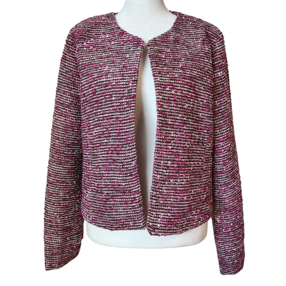Lulumari Women's Blazer Large Pink Tweed Open Front Career Office Businessβ